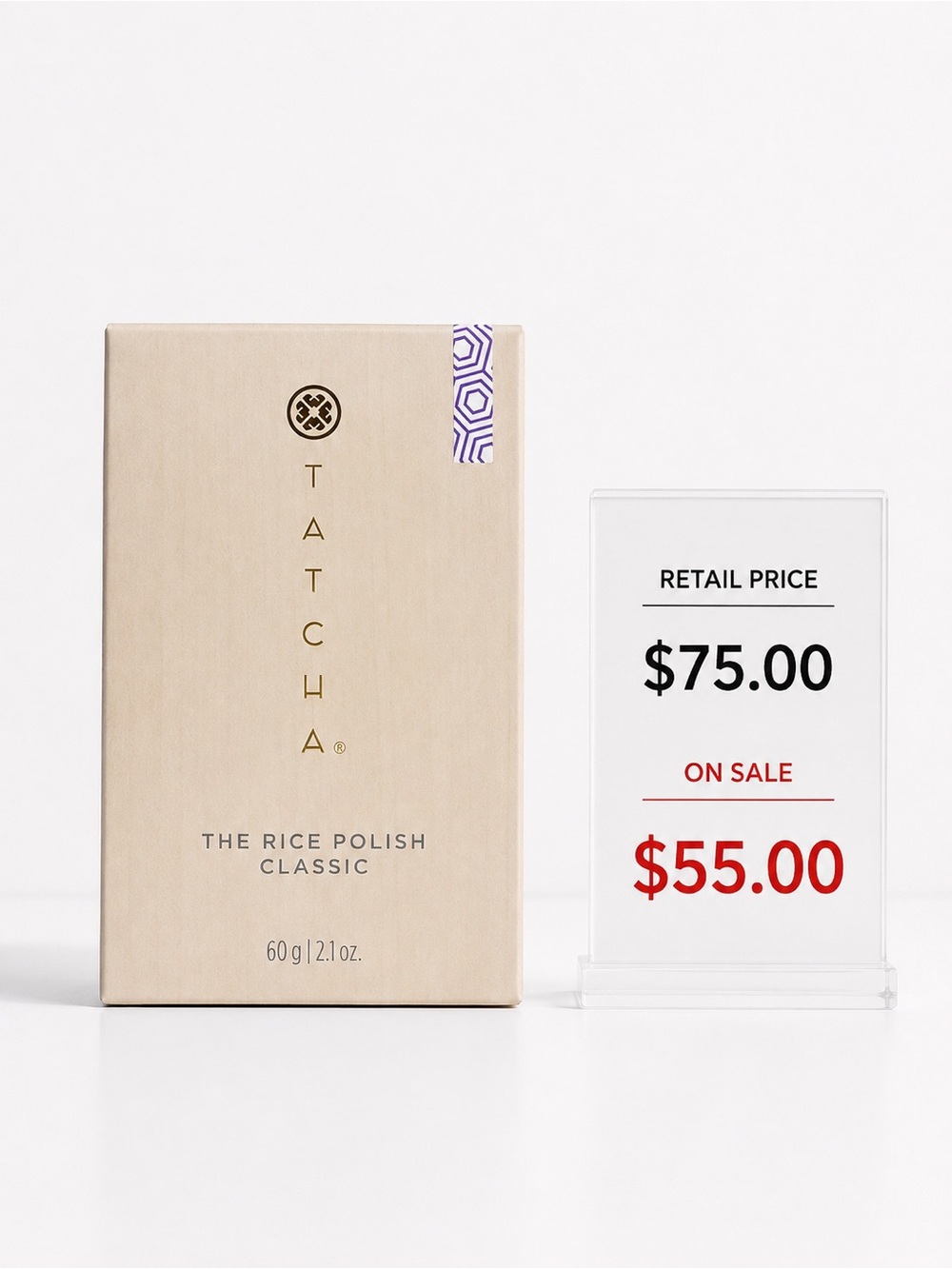Tatcha Beige Rice Polish Classic with Purple Accent